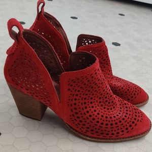 Jeffrey Campbell red suede booties